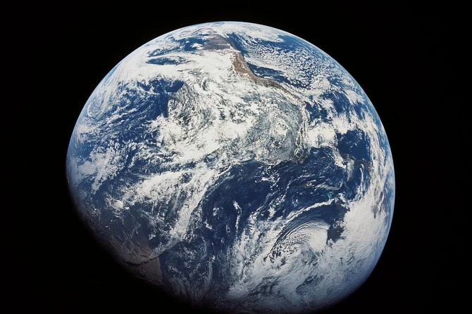 The earth, photographed by the crew of Apollo 8 in December 1968.