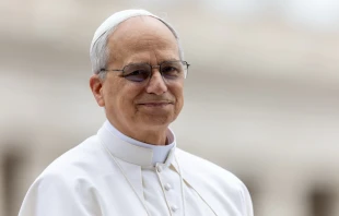 Pope Leo XIV smiles during his first general audience in St. Peter's Square on May 21, 2025. Credit: Daniel Ibanez/CNA