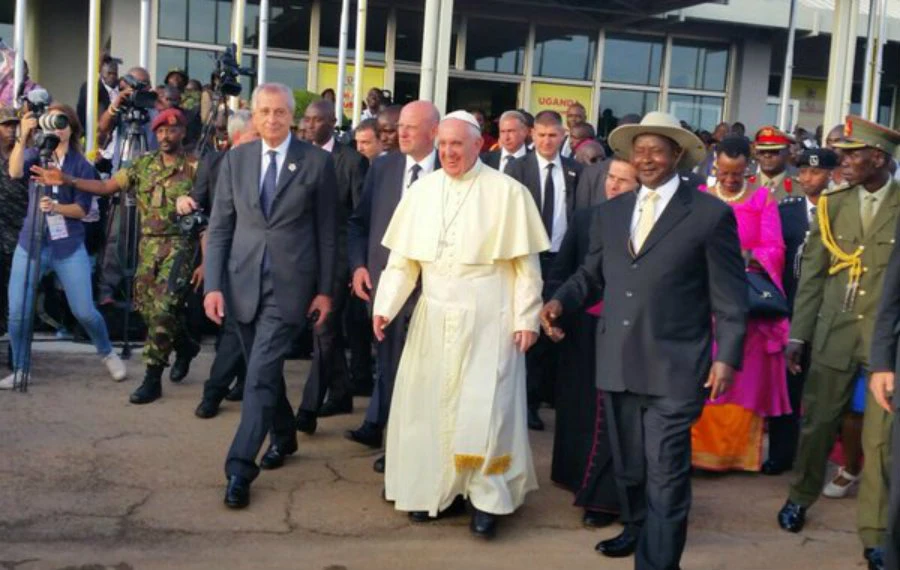 Pope Francis arrives in Uganda. Credit: Martha Calderon/CNA