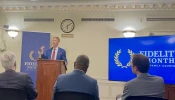 Jay Richards, the director of the Heritage Foundation’s DeVos Center for Life, Religion, and Family, speaks at a Fidelity Month gathering on June 9, 2025, in the Longworth House Office Building on Capitol Hill.