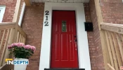 The front door of 212 E. 141st Place, the childhood home of Pope Leo XIV, in Dolton, Illinois.